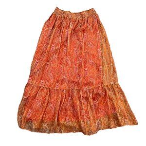 Pablo French Designer Women’s Silk Blend Skirt Orange Size XS Lined Boho Floral